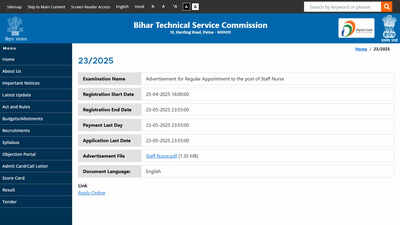 BTSC recruitment 2025: 11,389 staff nurse vacancies announced, apply by May 23