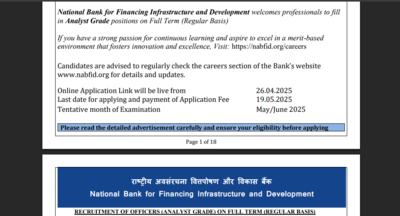 NaBFID recruitment 2025 registration window opens: Direct link to apply here