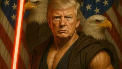 Trump is a red-lightsaber-wielding conqueror of evil in the White House’s Star Wars Day post